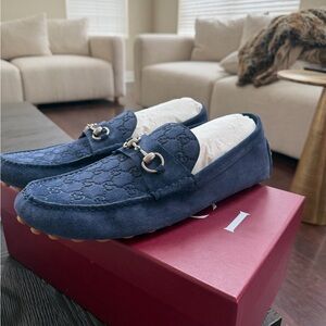 Gucci Navy Loafers with Signature Emblem